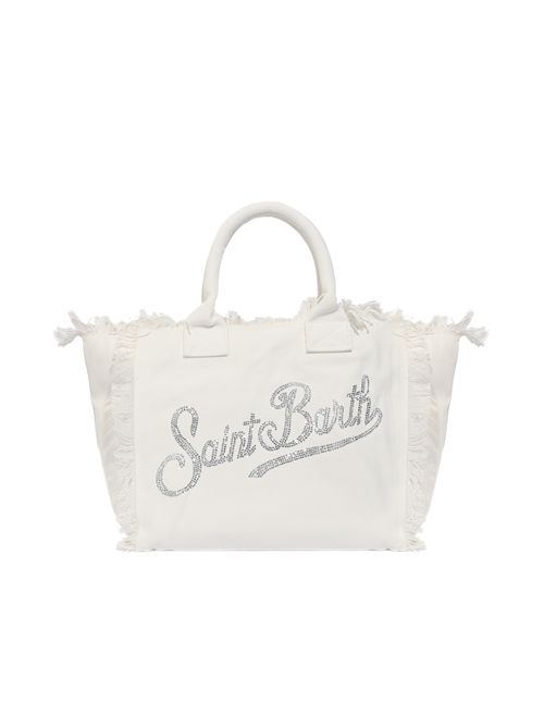 Borsa Vanity regular in canvas bianca con logo in strass Mc2 Saint Barth | VANI00102571L